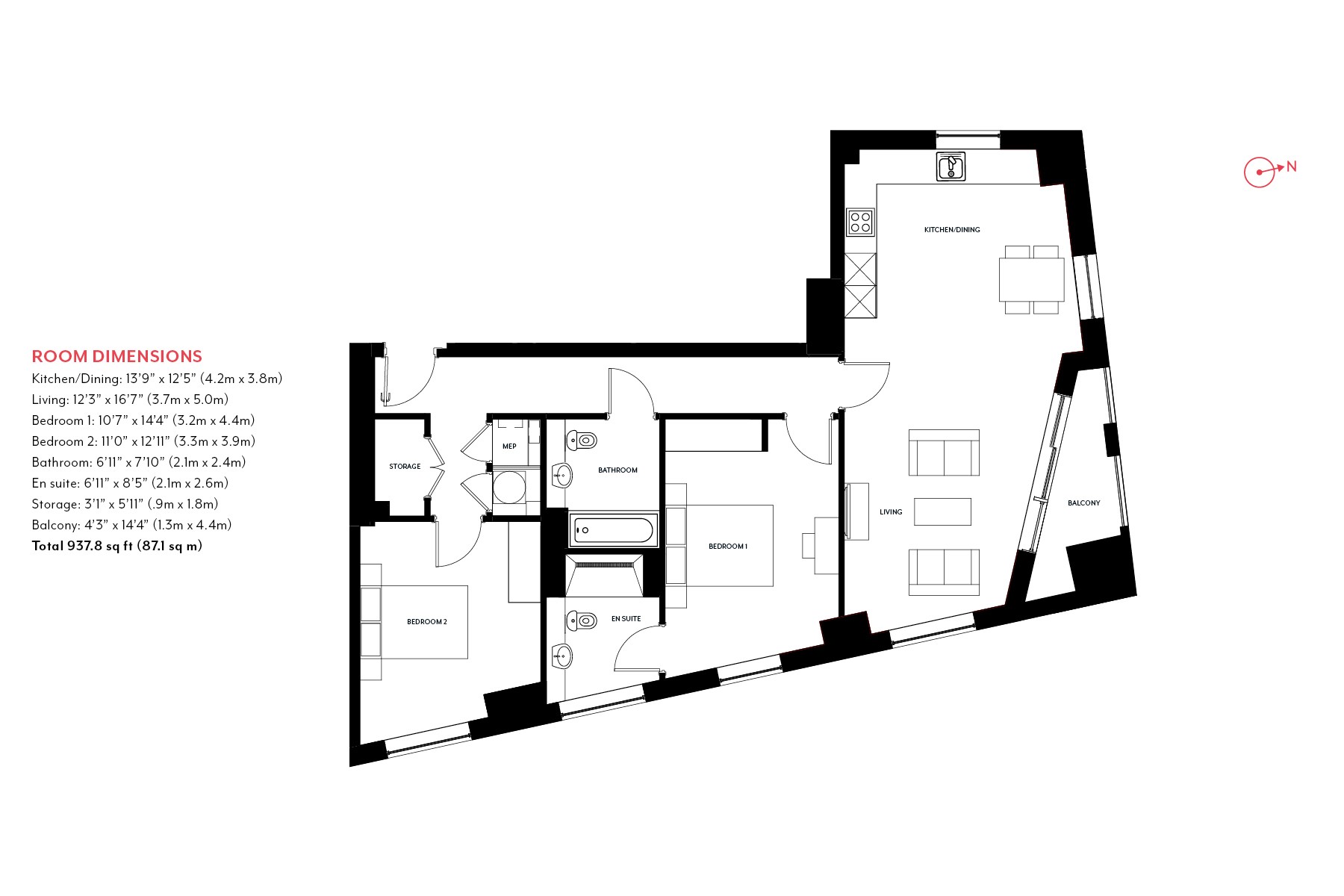 2 Bedroom Apartment Floorplan Type 1 | Nine Elms Point | MyLo London