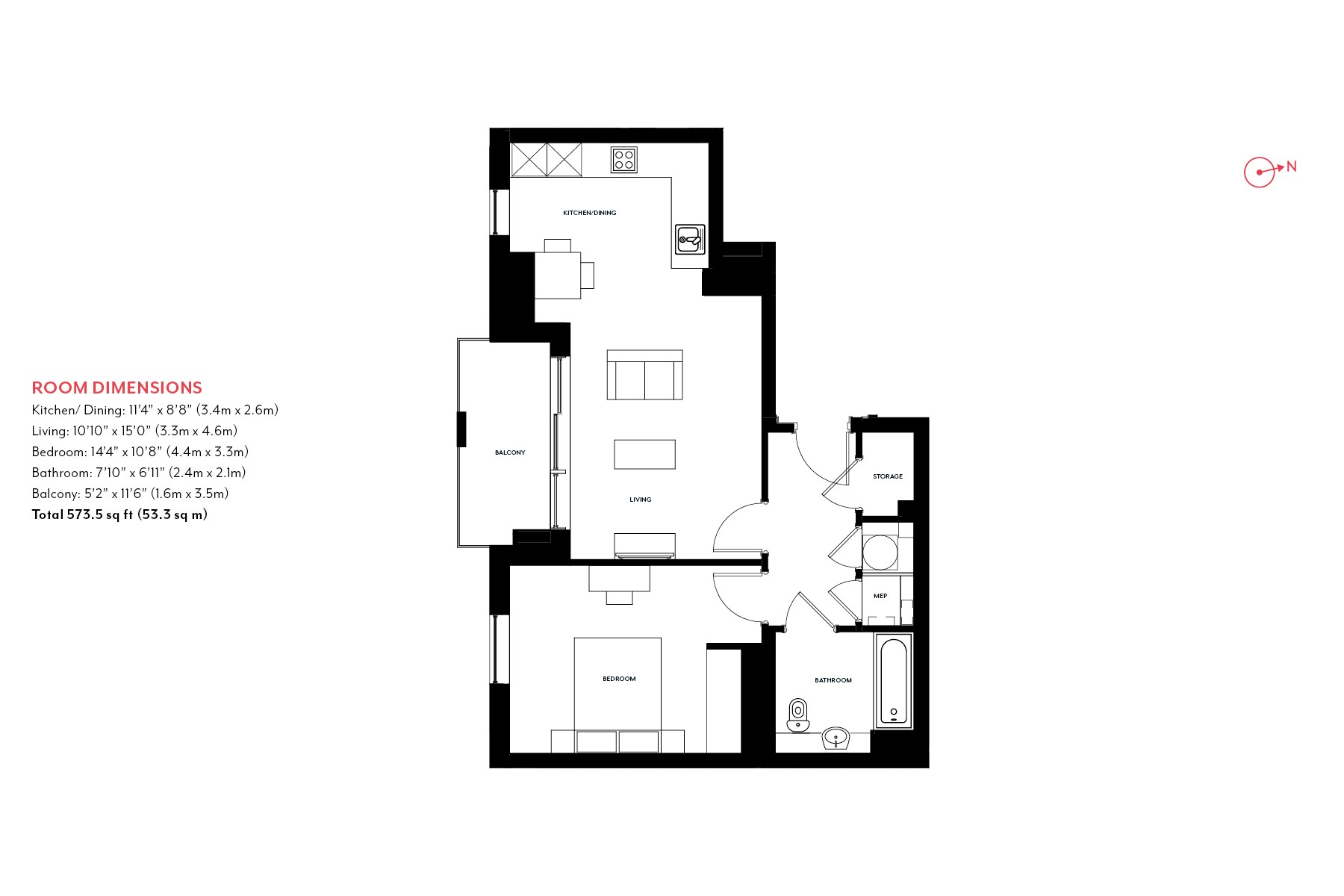 MyLo Nine Elms Point One Bedroom Apartment Floorplan
