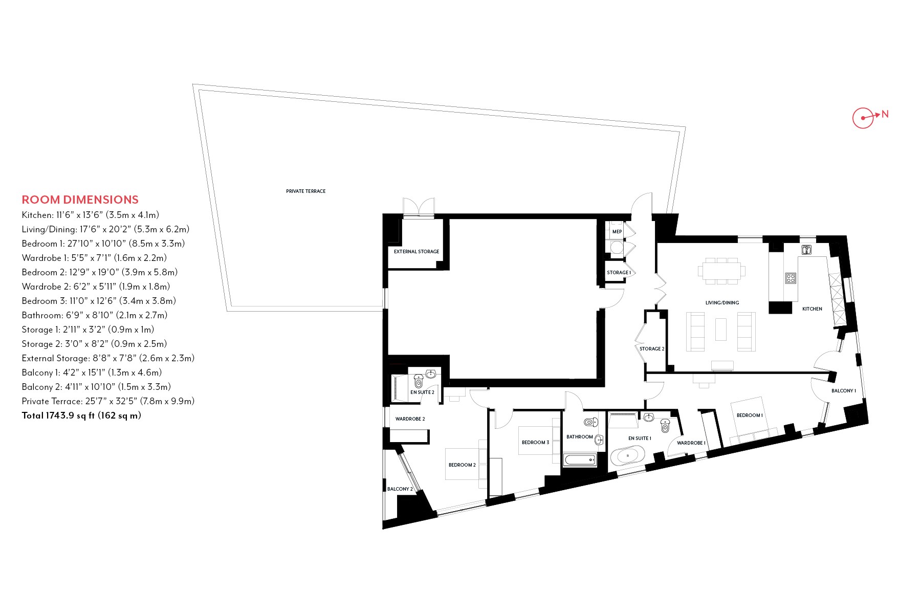 MyLo Nine Elms Point Three Bedroom Apartment Floorplan